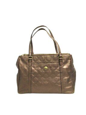 Coach F24607 Peyton Signature Embossed Jordan Bronze Metallic Leather Carryall